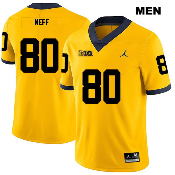 Men's NCAA Michigan Wolverines Hunter Neff #80 Yellow Jordan Brand Authentic Stitched Legend Football College Jersey IA25J17AL